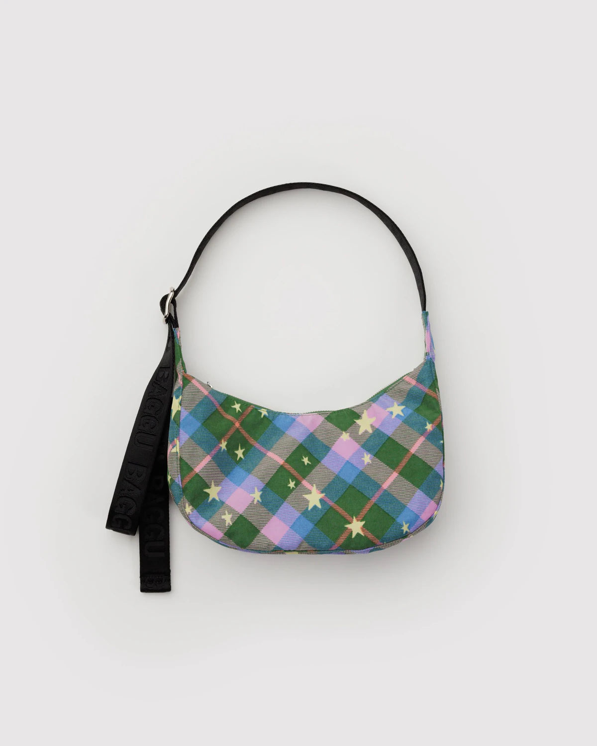small-nylon-crescent-bag-green-star-plaid